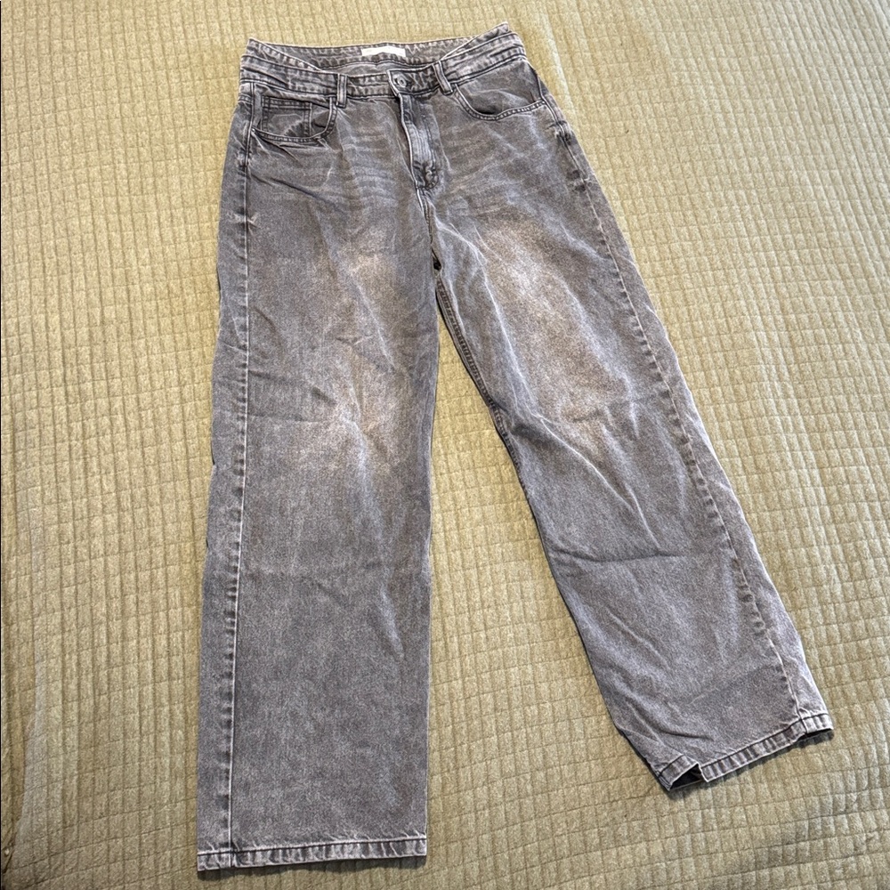 Gray Denim Jeans Wide-Leg